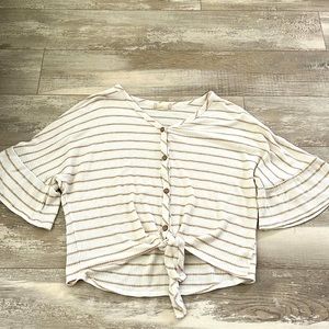 women’s altered state white and brown striped ribbed shirt size M
